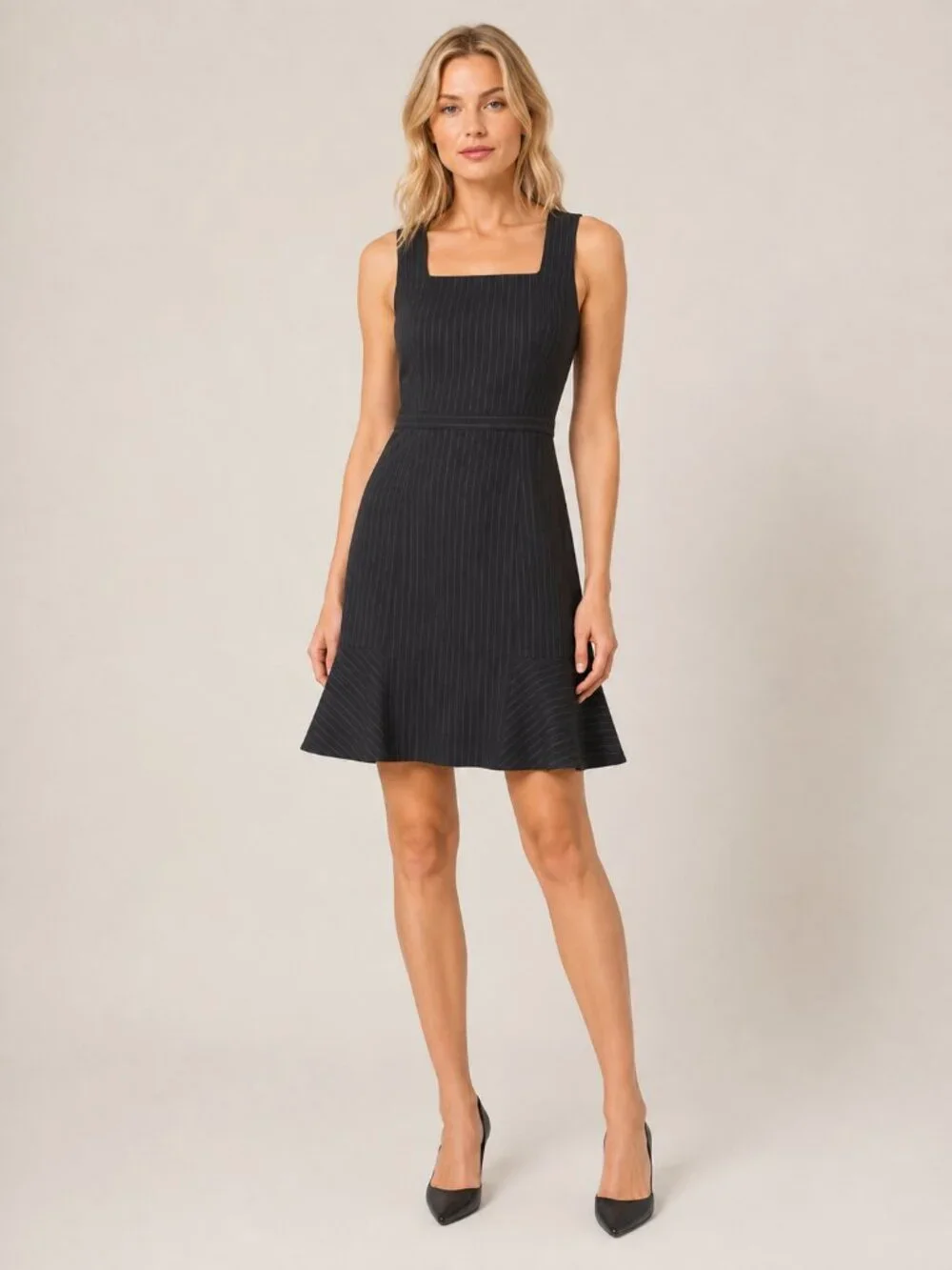 White House Black Market Pinstripe Square Neck Fit and Flare Dress 4 #A3962